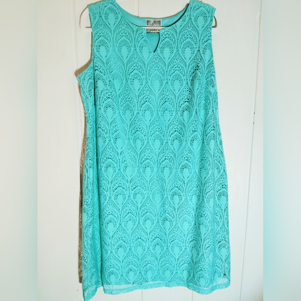 LIKE NEW!! JM Collection, Aqua Lace Overlay Dress. Size 1X